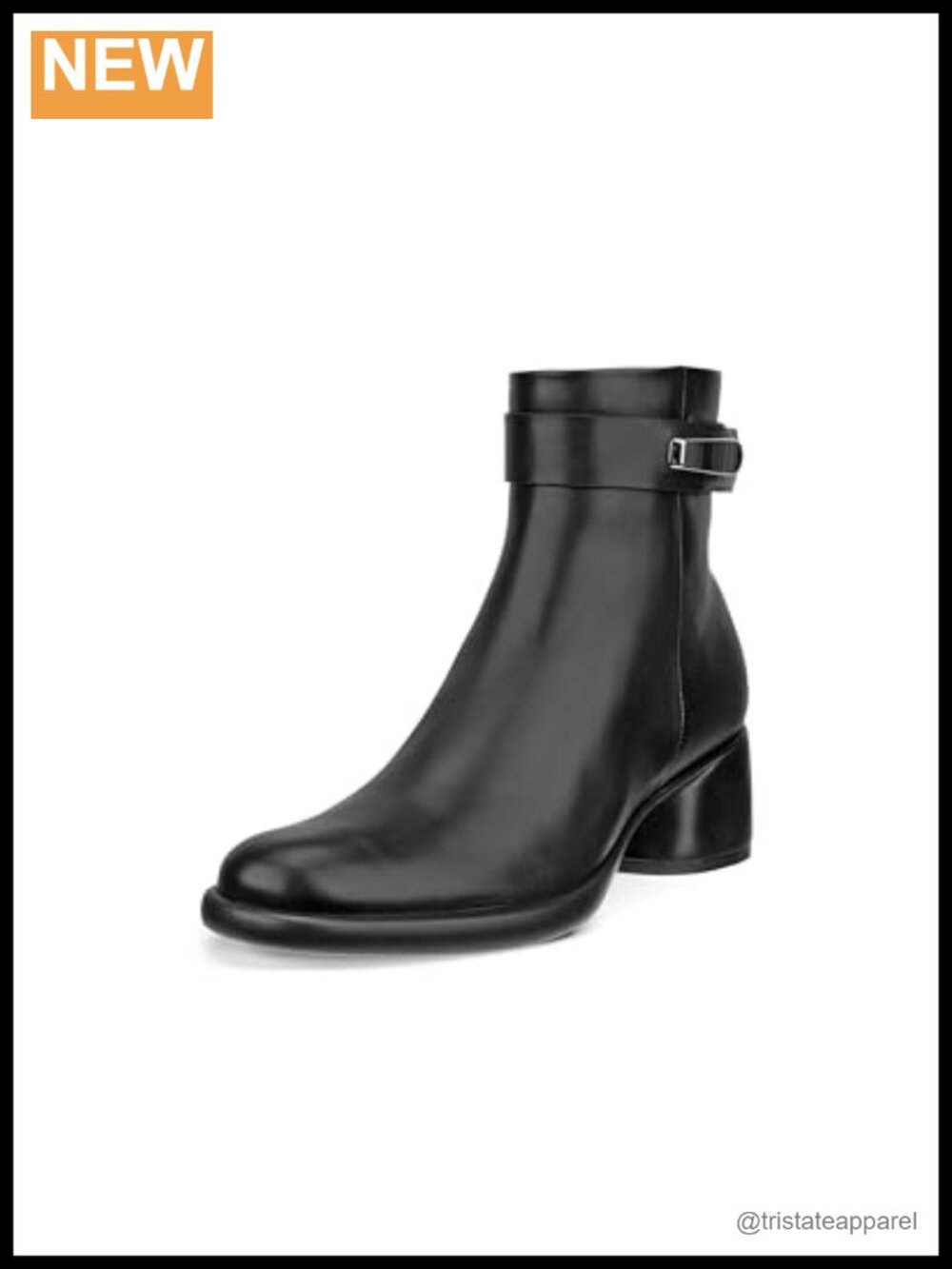 ECCO Leather Ankle Boots Block Heel Zip Closure
